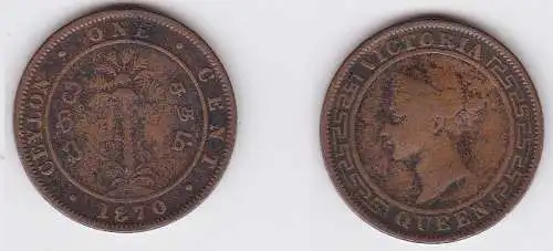 1 Cent Kupfer Münze Ceylon Sri Lanka 1870 (122643)