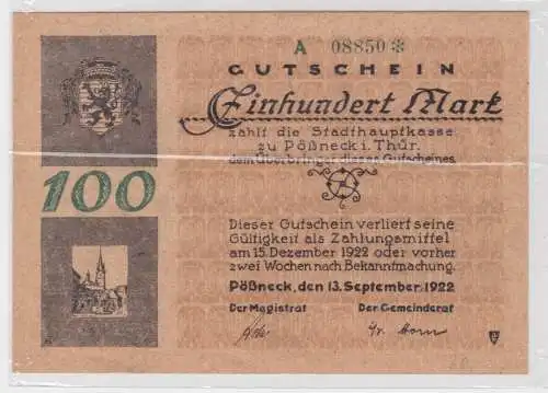 100 Mark Banknote Stadthauptkasse Pössneck 13.09.1923 (129217)