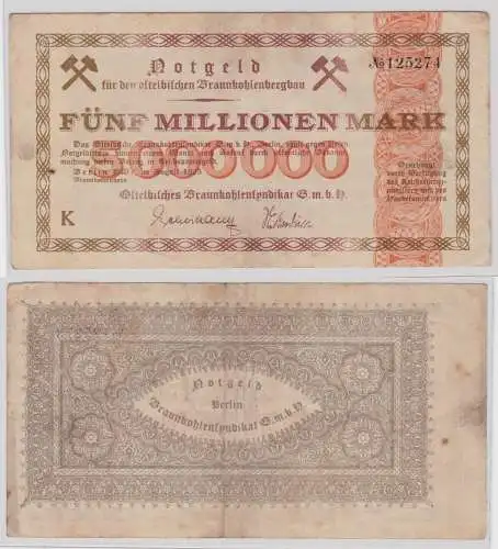 5 Millionen Mark Banknote Berlin Ostelbische Braunkohlensyndikat 1923 (134973)