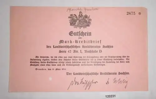Gutschein Mark-Kreditbrief Landwirtschaftlicher Kreditverein Sachsen (120231)