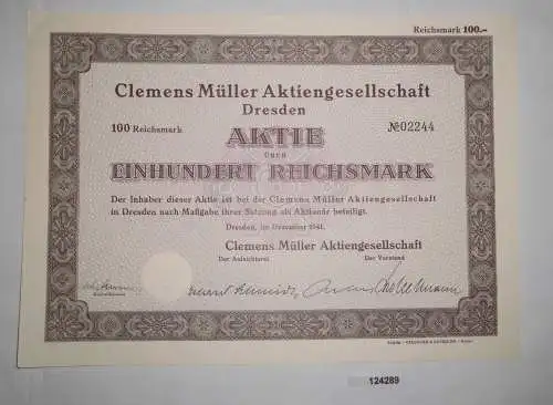 100 Reichsmark Aktie Clemens Müller AG Dresden Dezember 1941 (124289)
