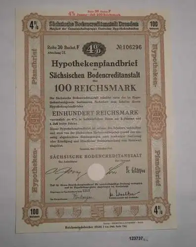 100 RM Schuldverschreibung Sächsische Bodencreditanstalt Dresden 1940 (123737)