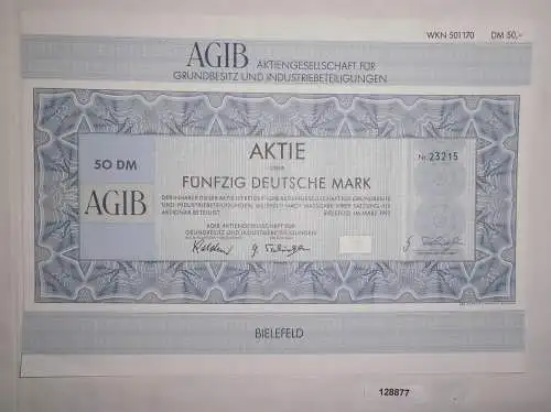 50 Mark Aktie AGIB Grundbesitz & Industriebeteiligungen Bielefeld 1992 (128877)