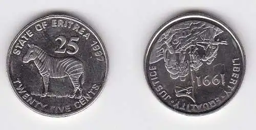 25 Cents Stahl Münze Eritrea Zebra 1997 (121404)