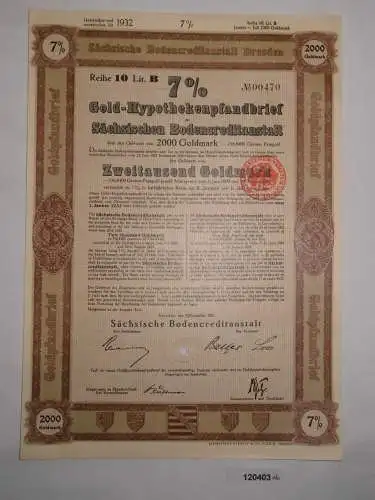 2000 Goldmark Pfandbrief Sächsische Bodencreditanstalt Dresden 1926 (120403)