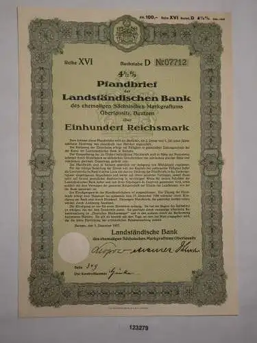 100 Reichsmark Pfandbrief Landständische Bank Bautzen 1. Dezember 1937 (123279)