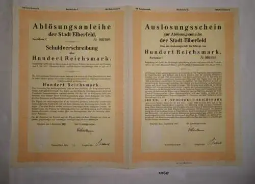 100 RM Auslosungsschein Stadtgemeinde Elberfeld 1. Oktober 1928 (129042)