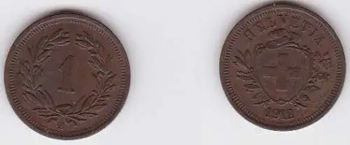 1 Rappen Kupfer Münze Schweiz 1912 B (122687)