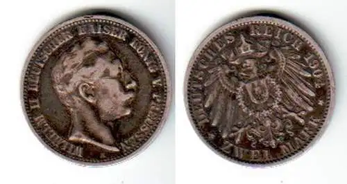 2 Mark Silbermünze Preussen Kaiser Wilhelm II 1904 Jäger 102  (110846)