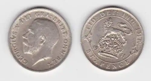 6 Pence Silber Münze Großbritannien 1911 Georg V. f.vz (121660)