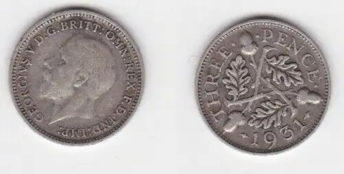 3 Pence Silber Münze Großbritannien 1931 Georg V. (134626)
