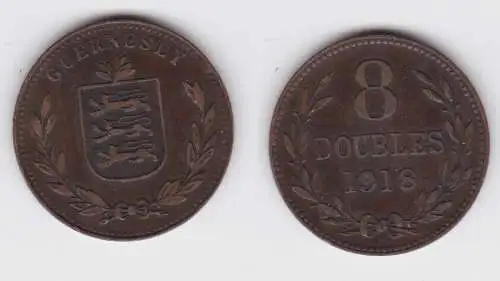 8 Doubles Kupfer Münze Guernsey 1918 f.vz (124540)