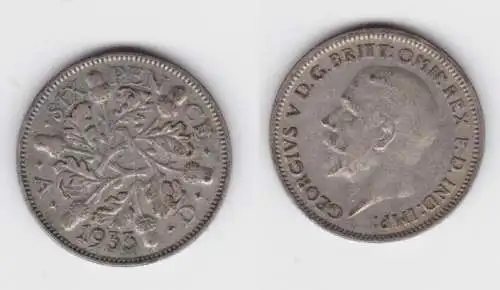 6 Pence Silber Münze Großbritannien 1933 Georg V. ss+ (122516)