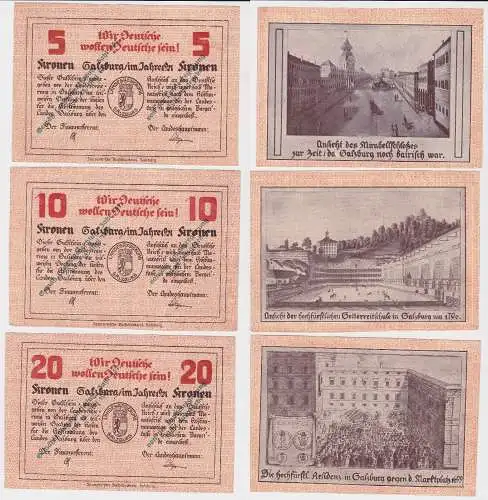 Regionalausgaben Notgeld ab 1914 Salzburg Land 5,10,20 Kronen 1921 (130517)