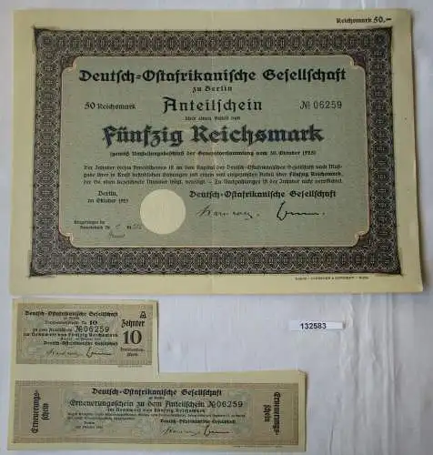 50 RM Aktie Deutsch-Ostafrikanische Gesellschaft Berlin Oktober 1925 (132583)