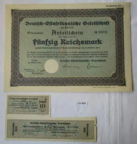 50 RM Aktie Deutsch-Ostafrikanische Gesellschaft Berlin Oktober 1925 (131589)