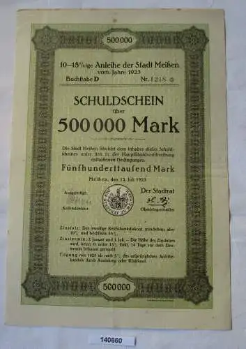 500 000 Mark Aktie Schuldschein Stadt Meißen 12. Juli 1923 (140660)
