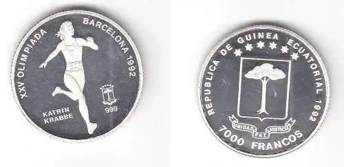 7000 Francs Silber Münze Äquatorial Guinea 1992 Olympiad Barcelona (111994)