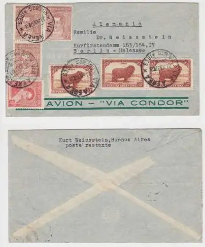 98096 Luftpost Brief "Via Condor" von Argentinien nach Berlin 1937