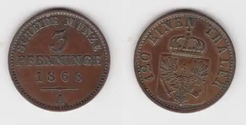 3 Pfennig Bronze Münze Preussen 1868 A ss (150952)