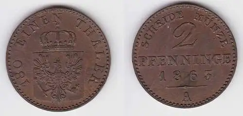 2 Pfennige Bronze Münze Preussen 1863 A vz+ (150174)
