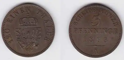 3 Pfennige Kupfer Münze Preussen 1868 A vz (150169)