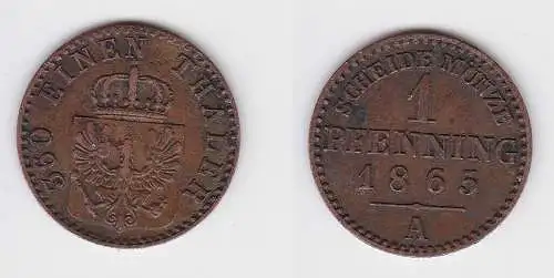 1 Pfennig Kupfer Münze Preussen 1865 A ss+ (150062)