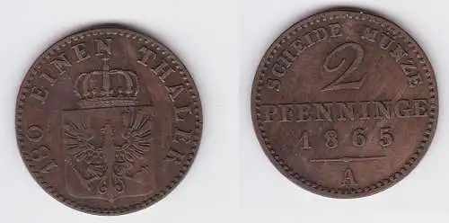 2 Pfennige Kupfer Münze Preussen 1865 A ss (150214)