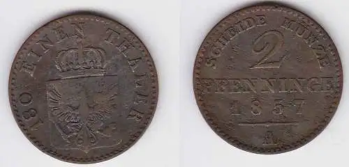 2 Pfennige Kupfer Münze Preussen 1857 A ss (150168)