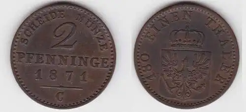 2 Pfennige Bronze Münze Preussen 1871 C f.vz (150001)