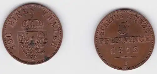 3 Pfennige Bronze Münze Preussen 1872 A vz/Stgl. (150762)