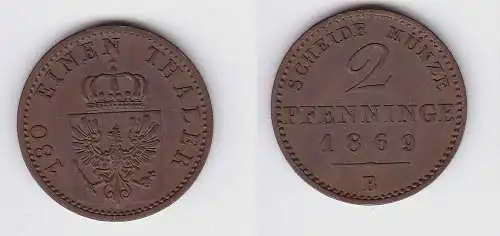 2 Pfennige Kupfer Münze Preussen 1869 B vz (150170)