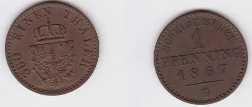 1 Pfennig Bronze Münze Preussen 1867 B f.vz (150171)