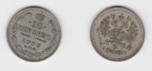 10 Kopeken Silber Münze Russland 1909 ss+ (142919)