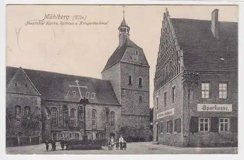 73562 Ak Mühlberg (Elbe) - Neustädter Kirche, Rathaus u. Kriegerdenkmal 1911