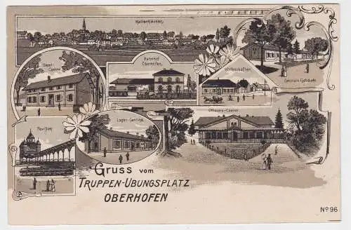 89615 Ak Gruss vom Truppen-Übungsplatz Oberhofen - Bahnhof, Wirtschaft, Casino