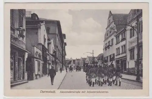 60578 Ak Darmstadt - Alexanderstraße mit Infanteriekaserne und Geschäften 1916