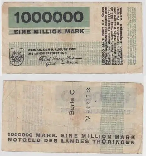1 Million Mark Banknote Landesregierung Weimar 9.8.1923 (143992)