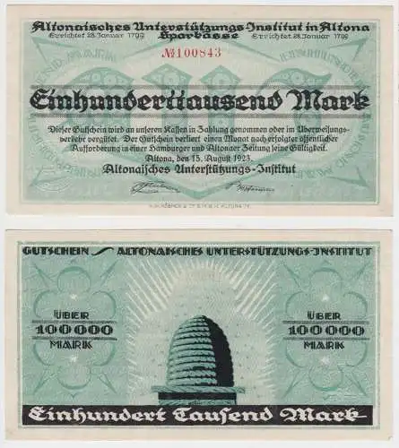 100000 Mark Banknote Altona Unterstützungs Institut 15.8.1923 (143364)