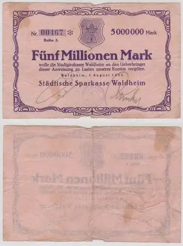 5 Millionen Mark Banknote Städtische Sparkasse Waldheim 1.8.1923 (141668)