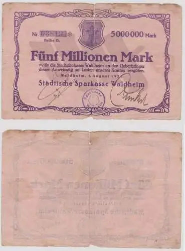 5 Millionen Mark Banknote Städtische Sparkasse Waldheim 1.8.1923 (142228)