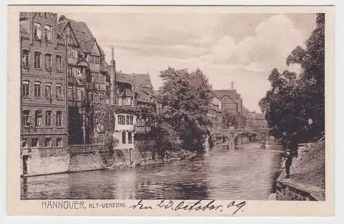 96541 Ak Hannover - Alt-Venedig, Flusspartie an der Brücke, Bahnpost 1909