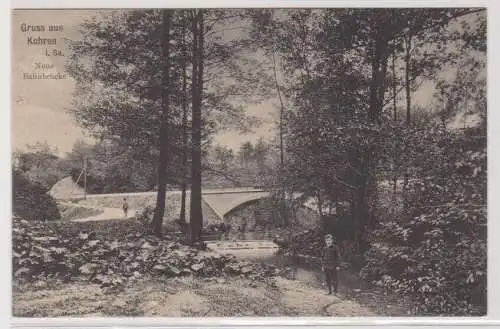 99679 AK Gruss aus Kohren - Neue Bahnbrücke, Waldpartie mit Bach