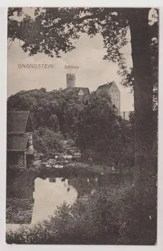 99186 AK Gnandstein - Schloss aus dem Wald ragend mit Teich davor 1915