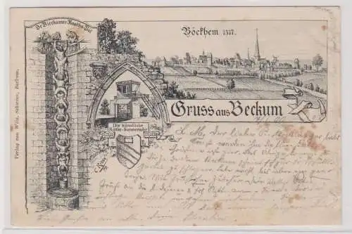 99618 Künstler AK Gruss aus Beckum - künstliche Raths-Sonnenuhr, Böckhem 1517