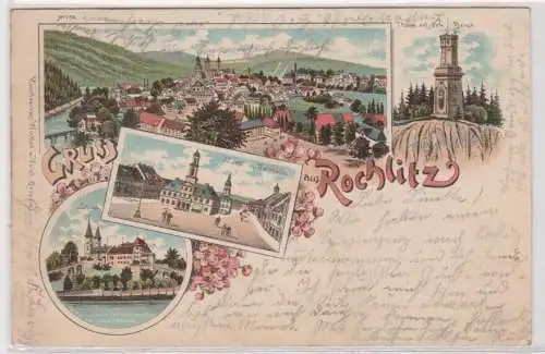 09082 AK Gruss aus Rochlitz - Markt, Rathaus, Schloss, Thurm auf dem Berge 1899