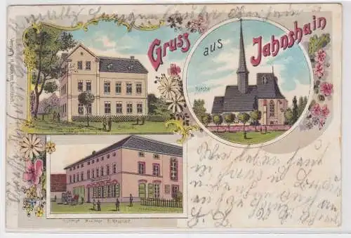 07252 Ak Lithographie Gruß aus Jahnshain Gasthof, Schule usw. 1901