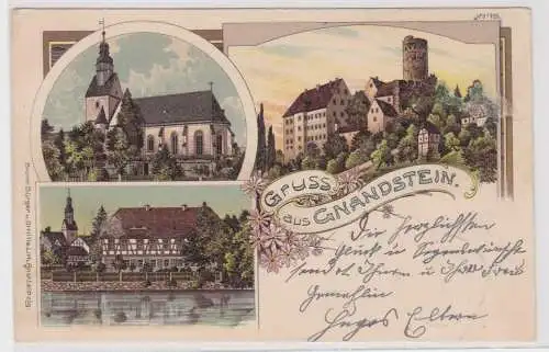 42353 Ak Lithographie Gruß aus Gnandstein Kirche, Gasthof, Burg 1900