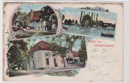 99681 AK Gruss vom Lindenvorwerk Kohren - Mühle, Teichansicht, Gasthof 1906