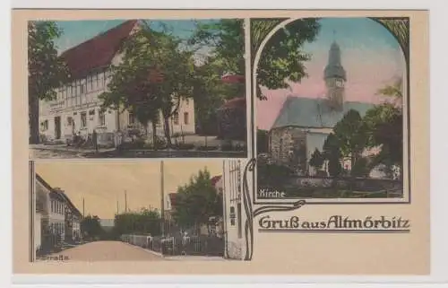 99441 AK Gruß aus Altmörbitz - Schankwirtschaft, Kirche, Straßenansicht